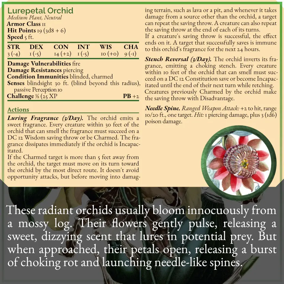 Lurepetal Orchid, a CR 1/8 plant monster
